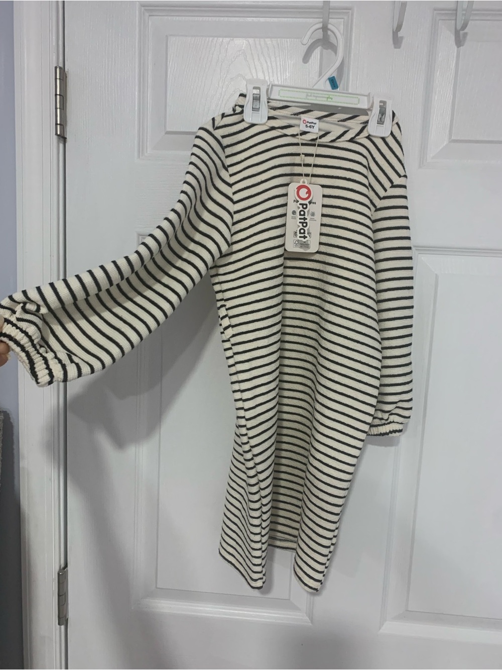 PatPat Black and Cream Girls Striped Dress